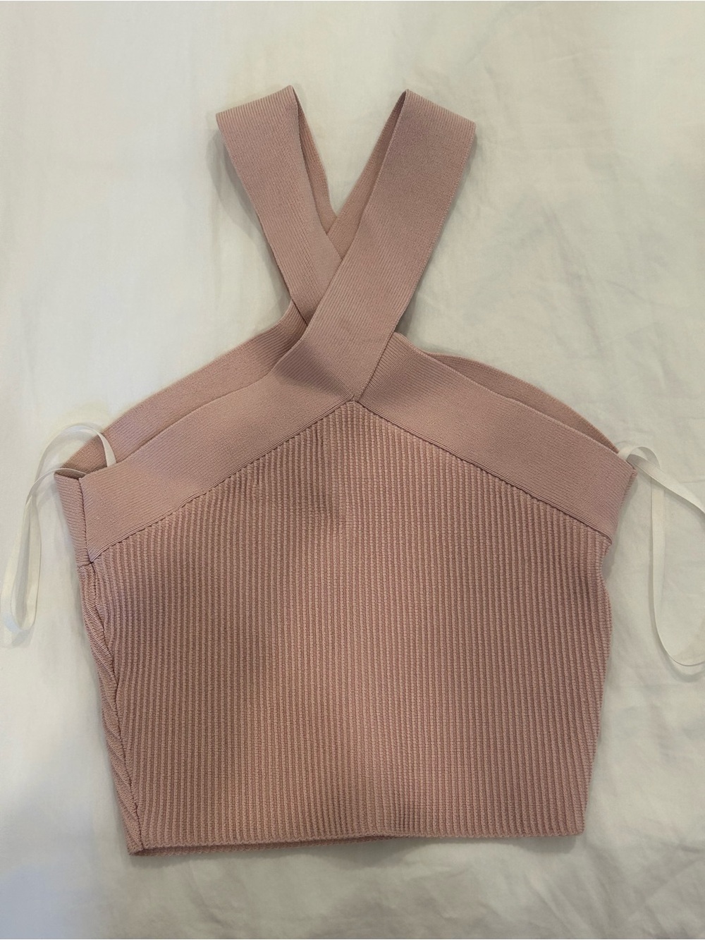 Aritzia Ribbed Cross-Back Crop Top — Mauve/Dusty Pink